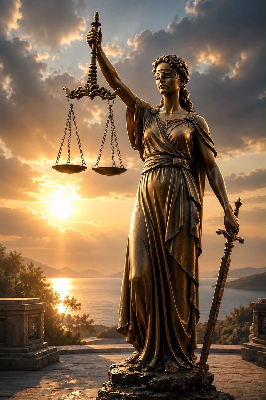 Lady Justice, set in a quiet frame
